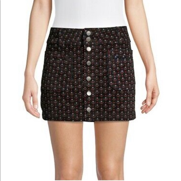 Free People We the Free Button Front Corduroy Mini Skirt Floral GeometricPattern - Picture 4 of 12